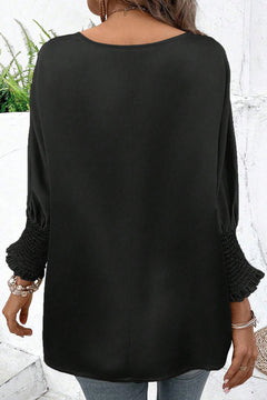 Flowy Black Satin Blouse: Dolman Sleeves Elegance