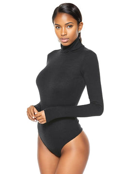 Luxurious Ribbed Turtleneck Bodysuit by Basic Style