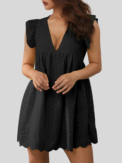 Eyelet Ruffled Mini Dress with Cap Sleeves