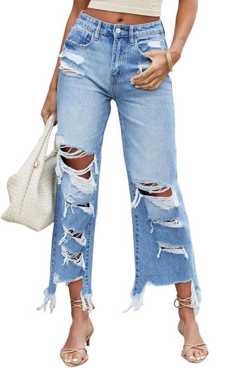 Sky Blue Distressed High Waist Jeans: Stylish!