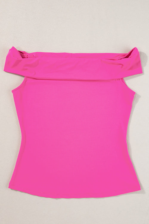 Bright Pink Folded Off Shoulder Slim Top