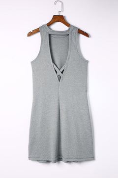 Gray Crisscross Cut-out Back Knit Sleeveless Dress