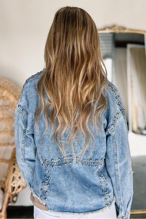 Sky Blue Studded Denim Jacket: Autumn Essential!