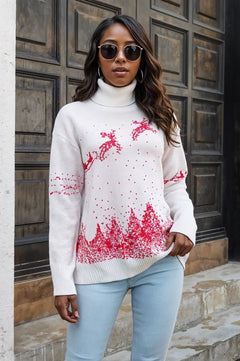 Cheerful Reindeer Turtleneck Pullover Sweater