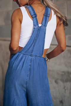 Plush Indigo Distressed Wide-Leg Overall