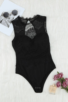 Elegant Black Lace High Neck Bodysuit