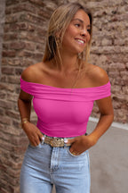 Bright Pink Folded Off Shoulder Slim Top