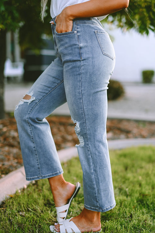 Sky Blue Distressed Ripped Jeans: Flare Fabulous!