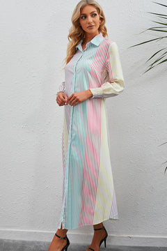 Rainbow Striped Maxi Shirt Dress