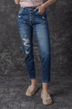 Blue High Waist Distressed Skinny Jeans