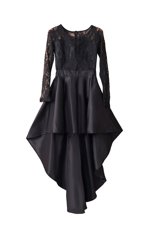 Black Lace & Satin High-Low Prom Dress