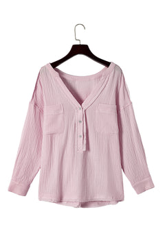 Go Retro Chic in Pink Crinkle Henley