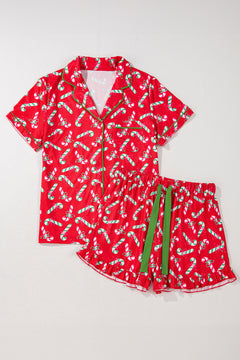 Jolly Candy Cane Print Pocketed Pajama Set