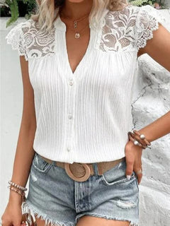 Elegant Lace Notched Blouse: Sophisticated Style Upgrade!