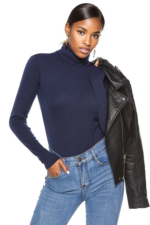 Luxurious Ribbed Turtleneck Bodysuit by Basic Style