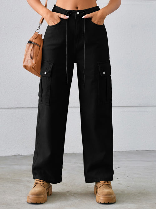 Effortlessly Chic Drawstring Cargo Jeans for All!