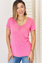 Chic & Comfy V-Neck Slit Tee: Your Essential!