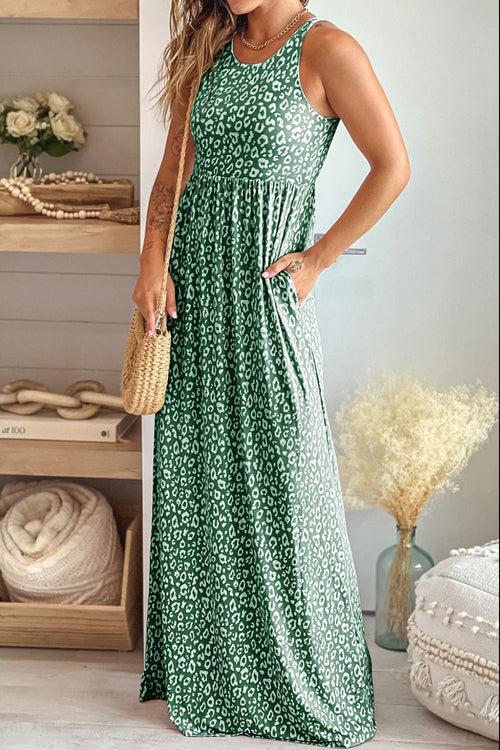 Leopard Pattern Sleeveless Maxi Dress