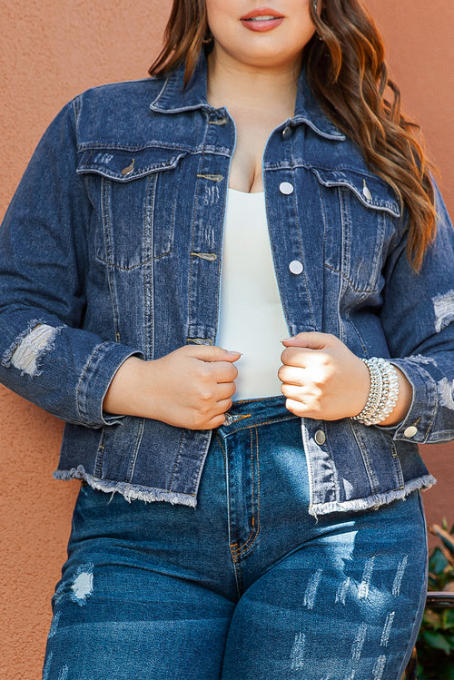 Charming Dark Blue Distressed Denim Delight