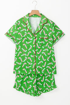 Jolly Candy Cane Print Pocketed Pajama Set