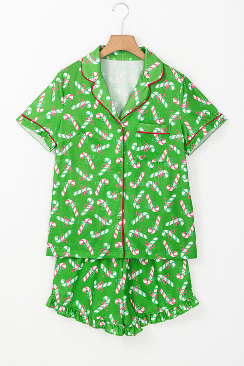 Jolly Candy Cane Print Pocketed Pajama Set