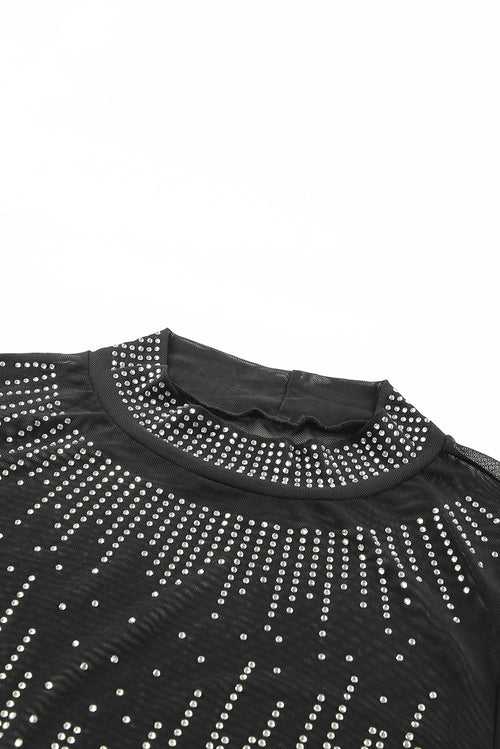 Black Rhinestone Mesh Bodysuit: Pure Elegance!