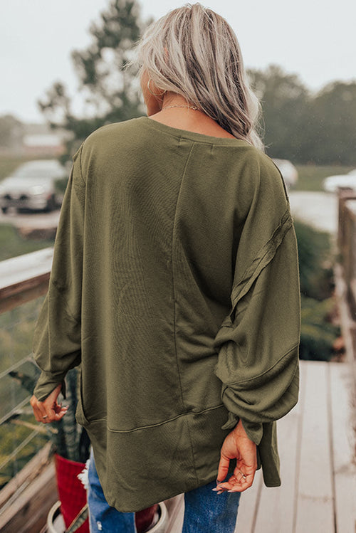 Black Patchwork Drop Shoulder Oversized Top