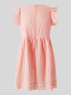 Eyelet Ruffled Mini Dress with Cap Sleeves