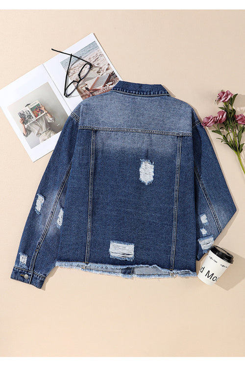 Charming Dark Blue Distressed Denim Delight