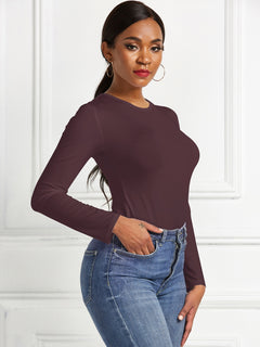 Elegant Round Neck Long Sleeve Bodysuit