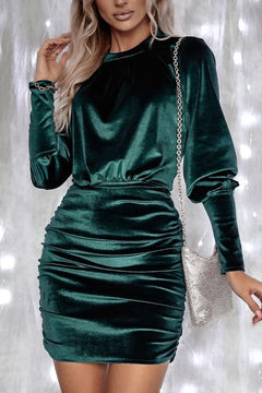 Sophisticated Black Velvet Puff Sleeve Dress