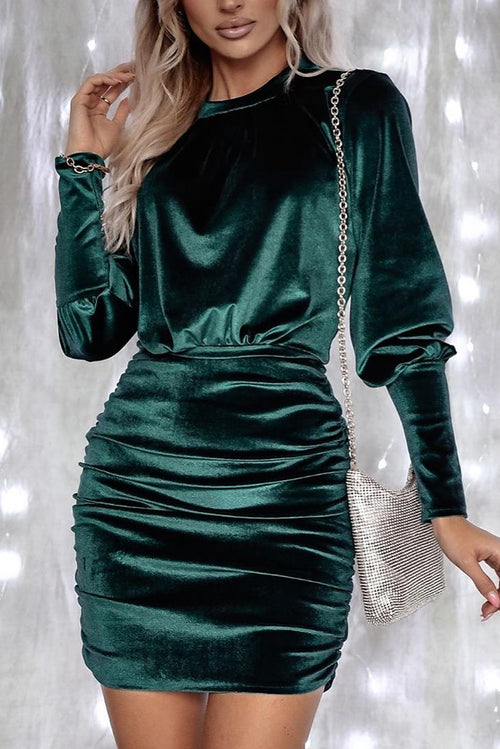 Sophisticated Black Velvet Puff Sleeve Dress