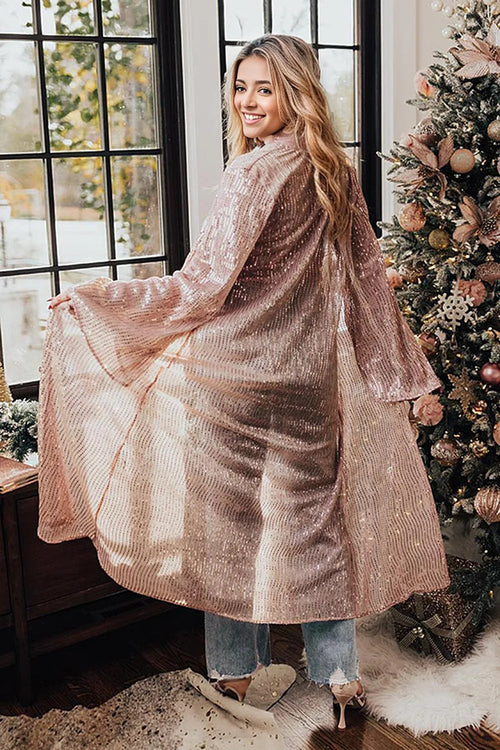 Mystical Sparkle: Enchanted Rose Sequined Kimono