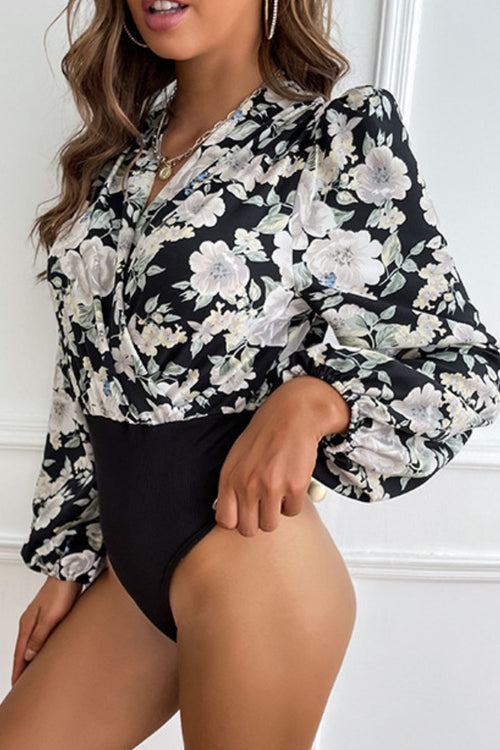 Luxurious Floral Puff Sleeve Bodysuit