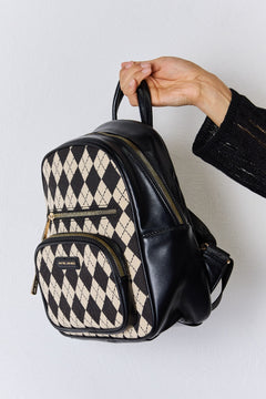 Argyle Pattern PU Leather Backpack: Noble Elegance