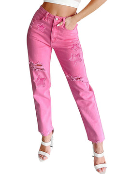 Hot Pink Star Patchwork Jeans