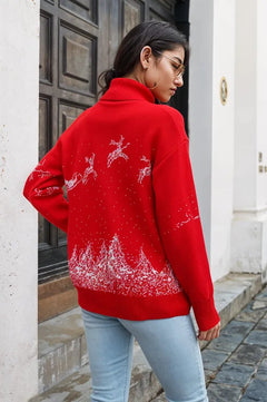 Cheerful Reindeer Turtleneck Pullover Sweater