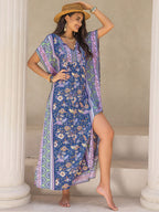 Bohemian Beach Maxi Dress with Tie Neck