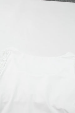 White Lace-Sleeved Square Neck Bodysuit: Timeless Elegance