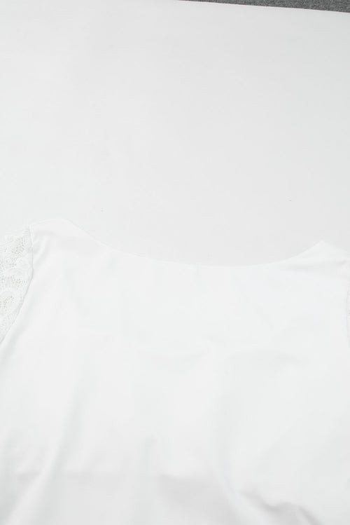 White Lace-Sleeved Square Neck Bodysuit: Timeless Elegance