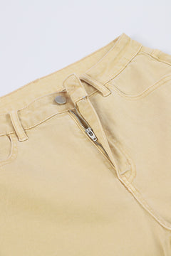 Khaki Raw Edge Flared Jeans: Fresh & Chic