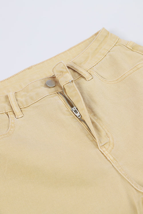 Khaki Raw Edge Flared Jeans: Fresh & Chic