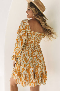 Yellow Boho Paisley Floral Dress: Bohemian Elegance