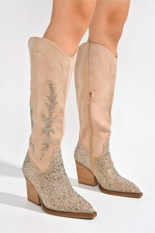 Opulent Elegance: D-Annistone Rhinestone Western Boot