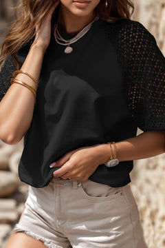 Eyelet Dream: Effortless Chic Half Sleeve Blouse