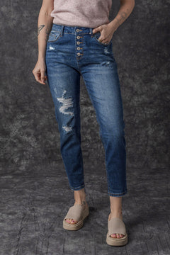 Blue High Waist Distressed Skinny Jeans