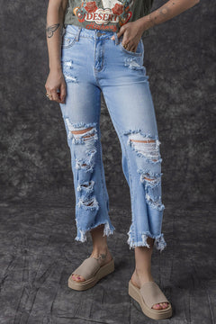 Sky Blue Distressed High Waist Jeans: Stylish!