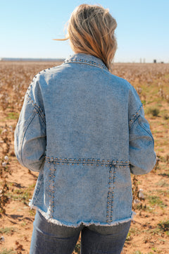 Sky Blue Studded Denim Jacket: Autumn Essential!