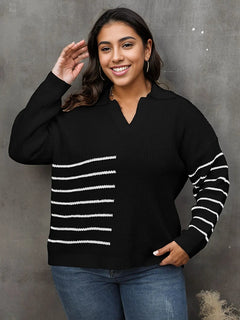 Enchanted Rose Striped V-Neck Sweater