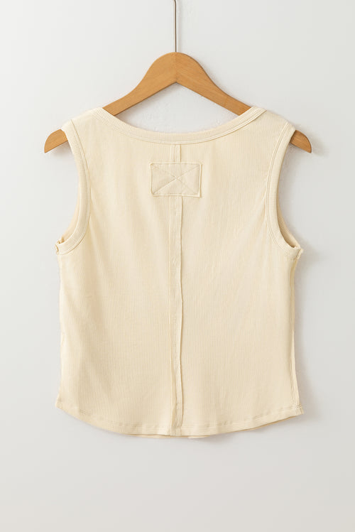 Charming Beige Ribbed Crop Top with Playful Scoop Neck